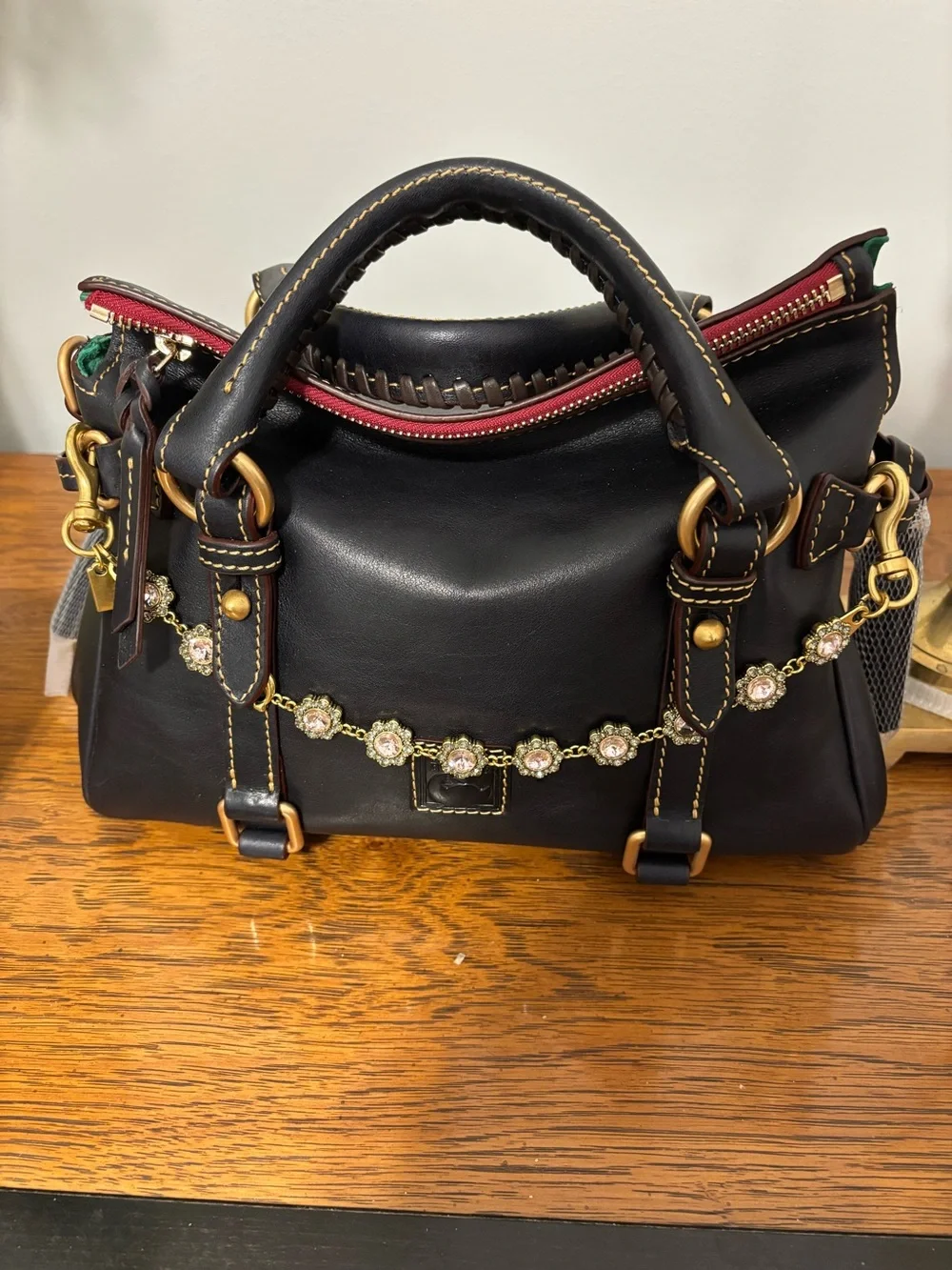 Dooney and Bourke navy Florentine Mini Satchel Bag with Decorative Chain